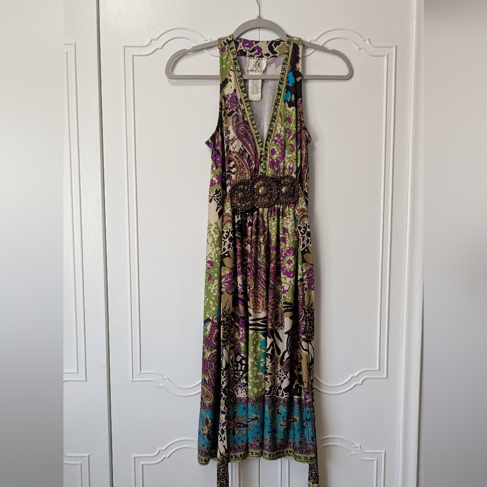 Y2K Ice Green and Purple Dress Sleeveless With Details On The Waist Sz S